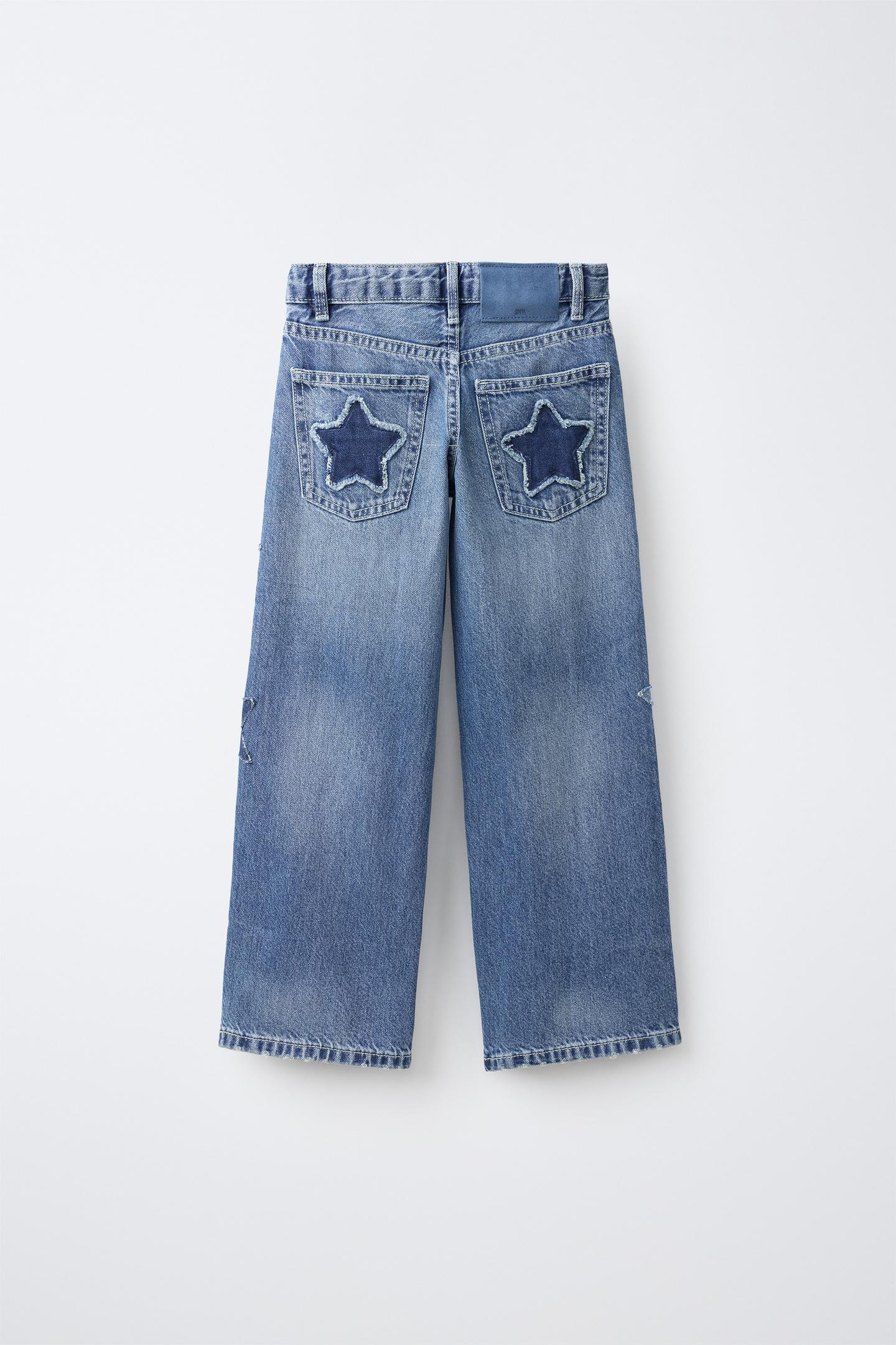 Детские джинсы Zara Star Patch Wide-Leg, цвет: Синий — фото 3