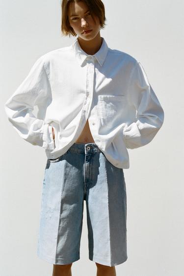 MID-WAIST DENIM BERMUDA JORTS - Blue by Zara
