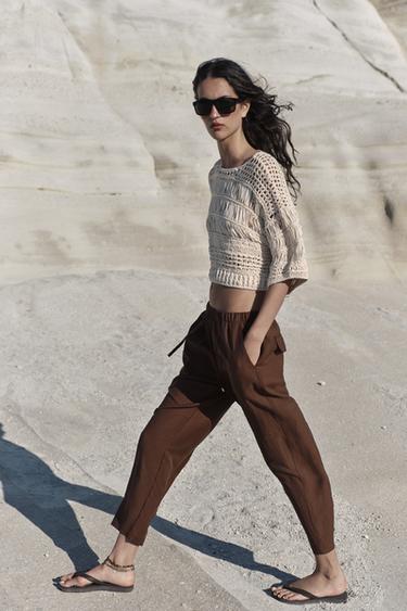 ELASTIC WAIST TROUSERS - Brown by Zara