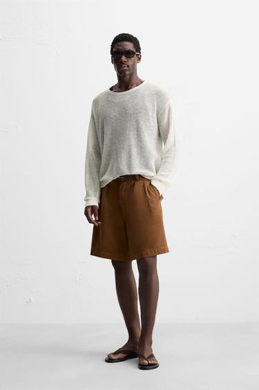 RELAXED FIT PLEATED BERMUDA SHORTS - Caramel by Zara