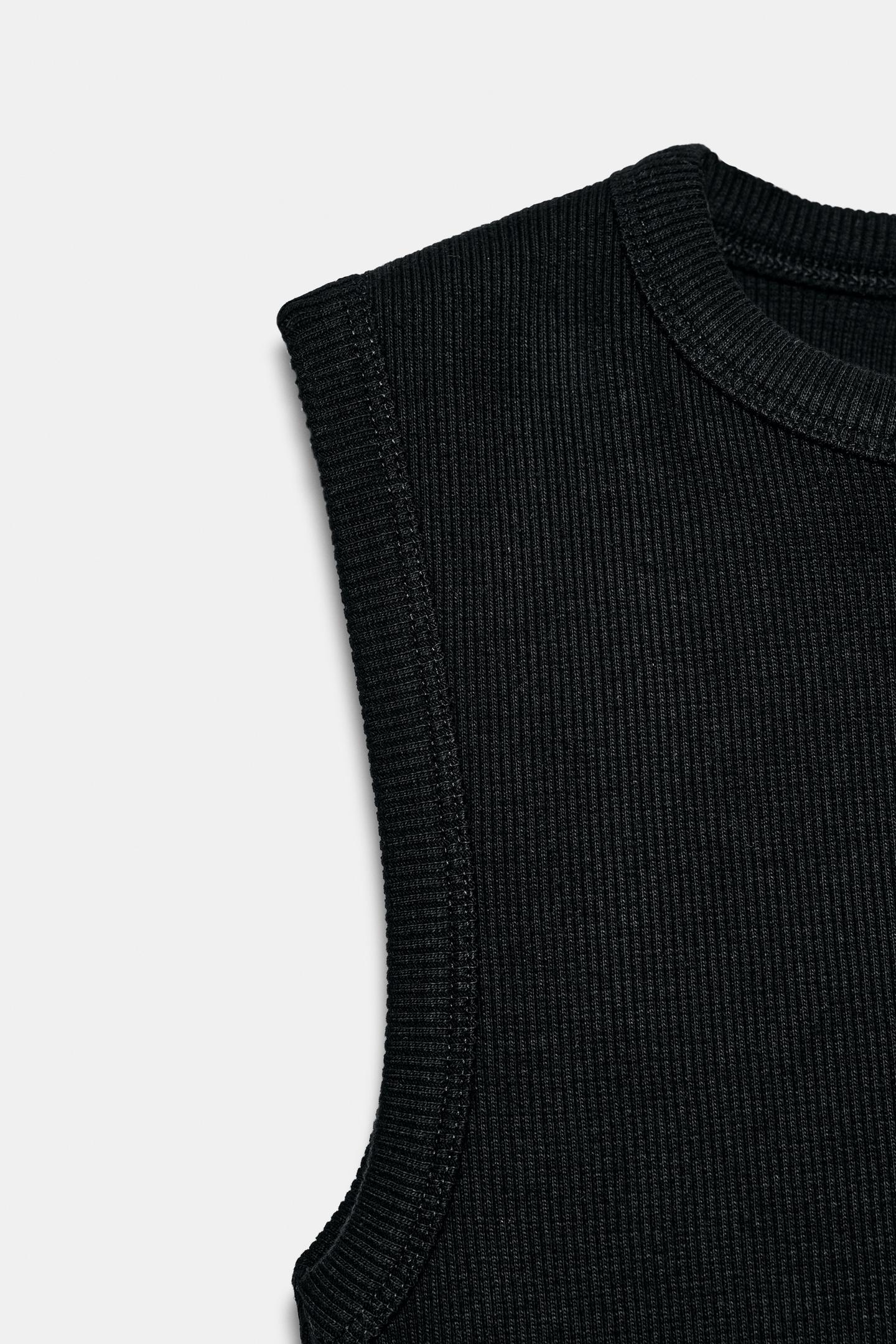 Женский топ Zara Ribbed Tank Top, цвет: Чёрный — фото 6