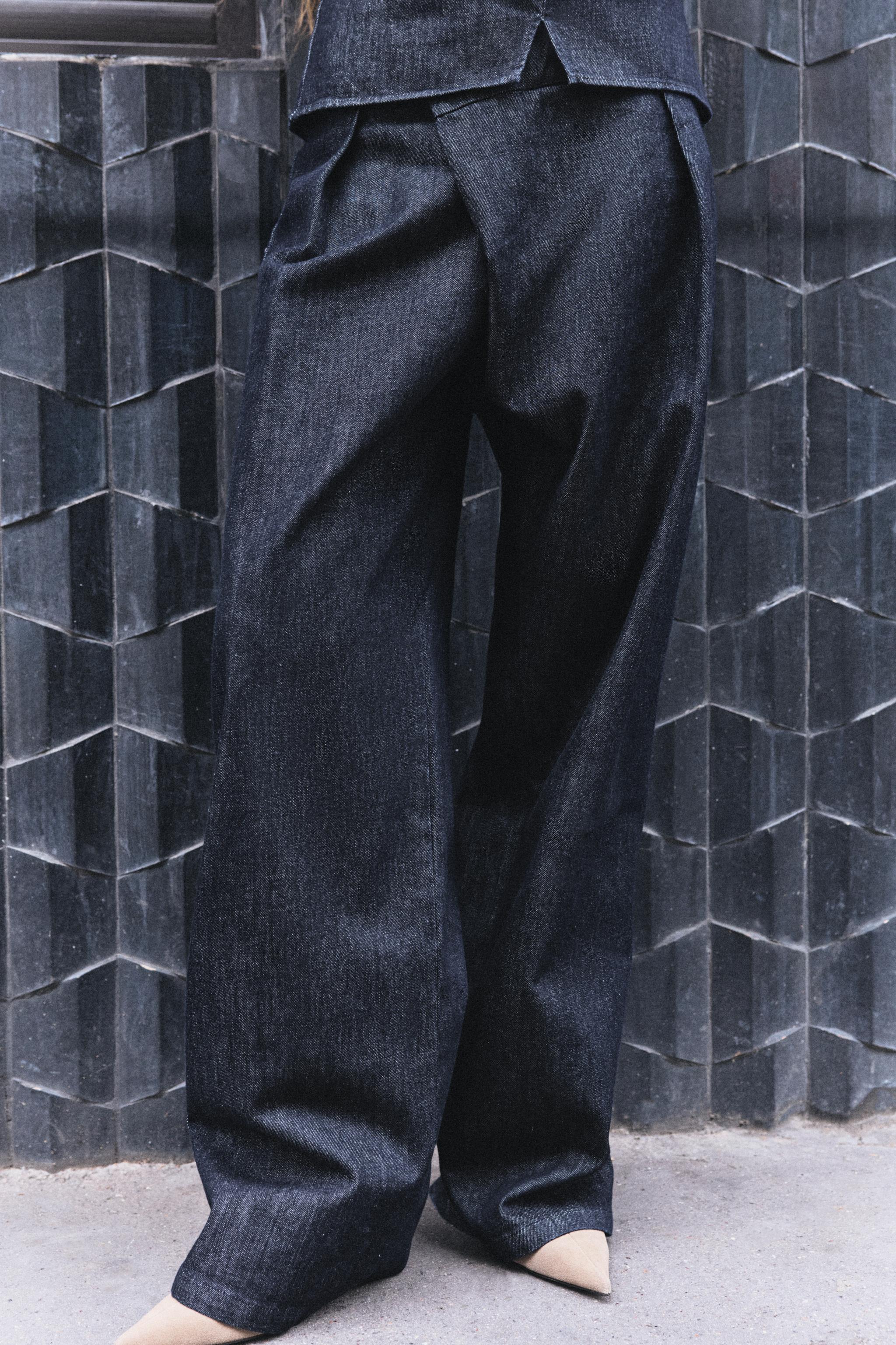 Zara Z1975 Yüksek Bel Geniş Paça Çapraz Bel Jean görsel 2