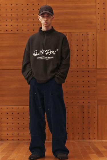 Zara 飾鉚釘工裝長褲 - 海藍色