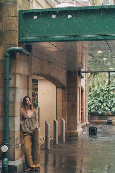 Zara 綁帶睡褲 - 淺卡其色