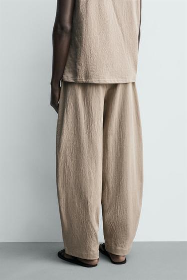 Zara 紋理氣球版慢跑長褲 - 米色