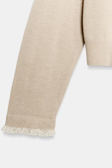CARDIGAN WITH CONTRASTING LACE - Beige by Zara - Image 9