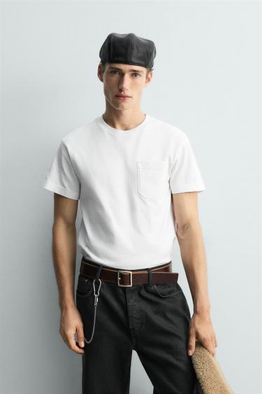 RELAXED FIT T-SHIRT WITH POCKET - White by Zara - Image 1