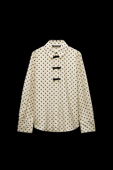Zara POLKA DOT SHIRT WITH BOWS - Ecru / Black - Image 0