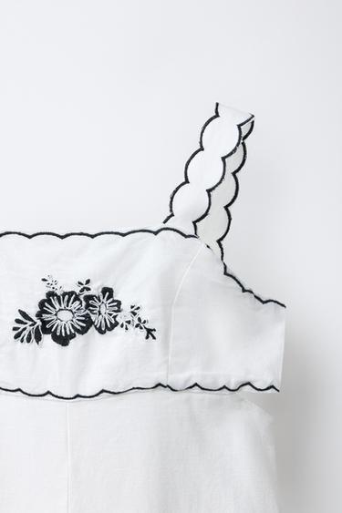 LONG EMBROIDERED CUT-OUT JUMPSUIT WITH COTTON AND LINEN - Ecru / Black by Zara - Image 3