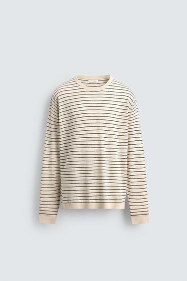 PULL À RAYURES LIN - COTON - Écru de Zara