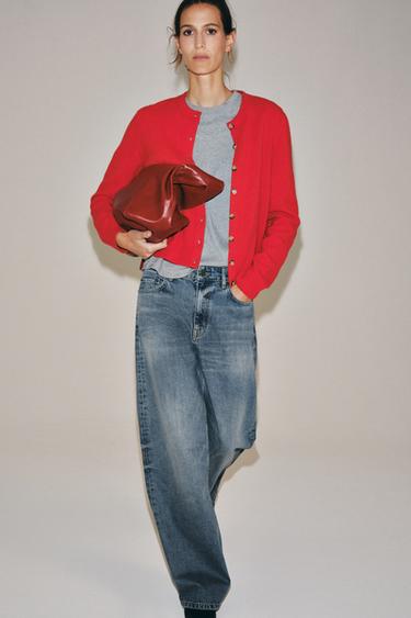 CASHMERE WOOL BUTTONED CARDIGAN - Red / Coral by Zara