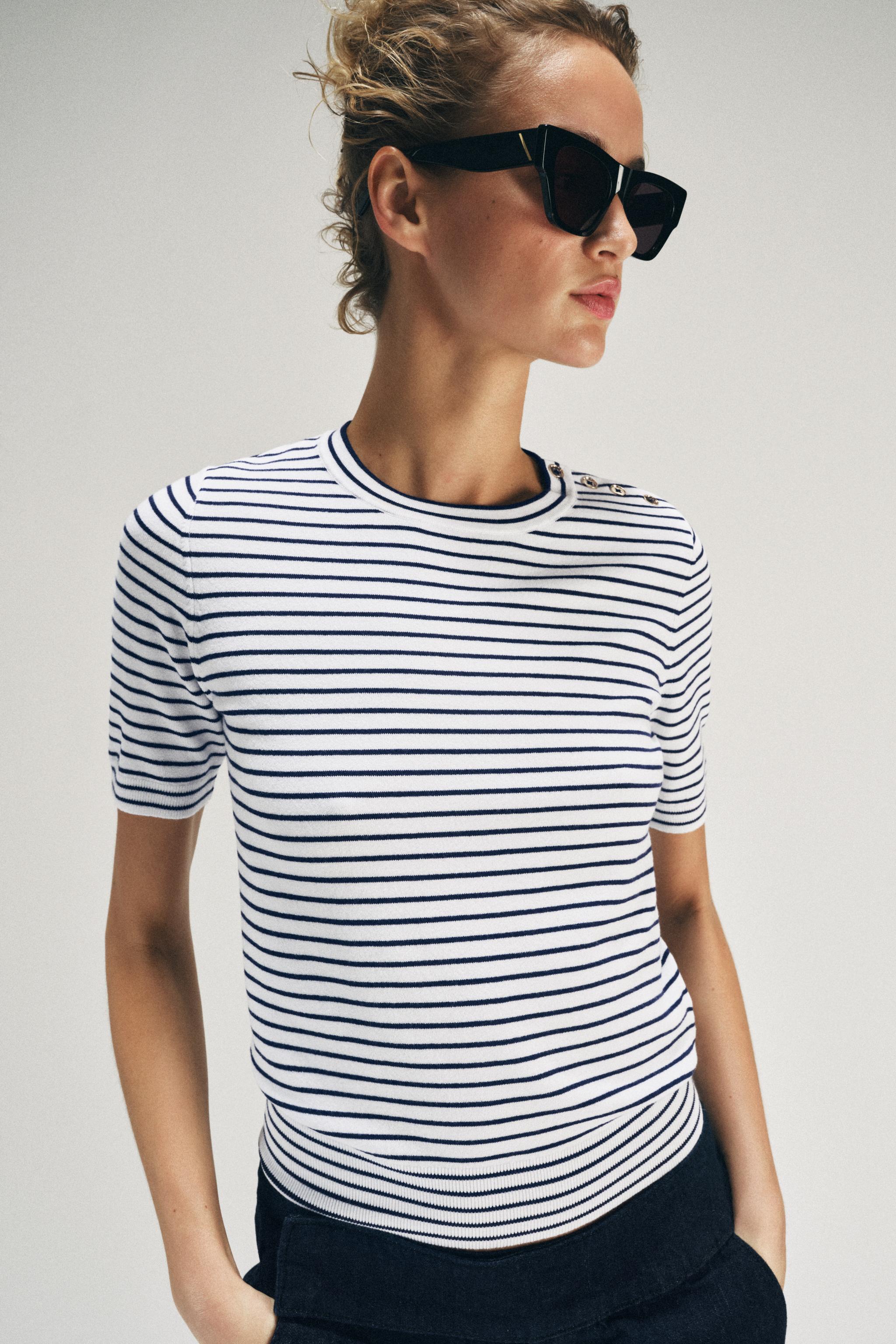 STRIPED SHORT SLEEVE KNIT JUMPER - striped | ZARA United States