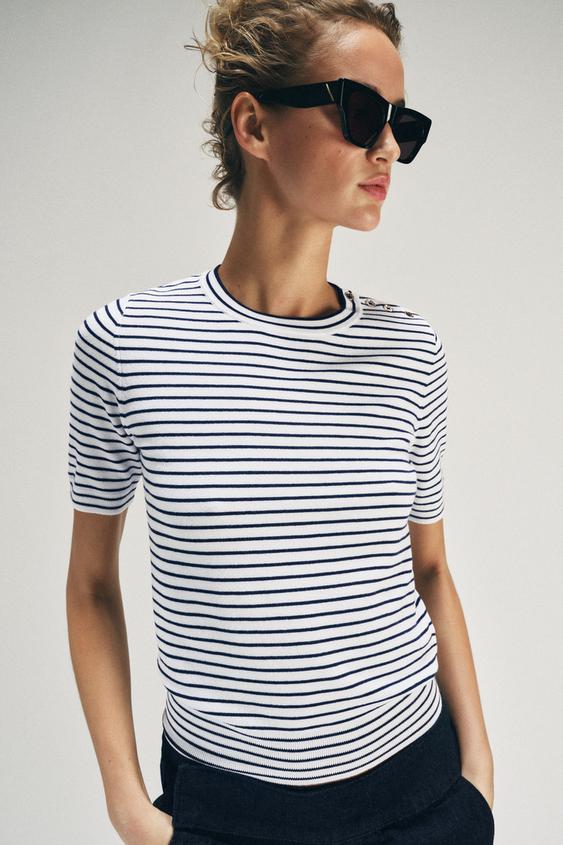 STRIPED SHORT SLEEVE KNIT JUMPER from Zara - $39.90