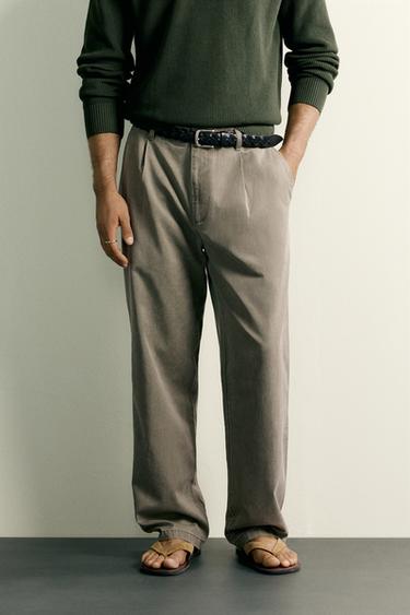 RELAXED-FIT-CHINOHOSE MIT ZIERFALTEN - GRÜN von Zara