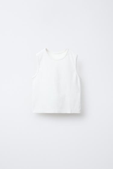 CAMISETA RIB LISA - Blanco roto de Zara
