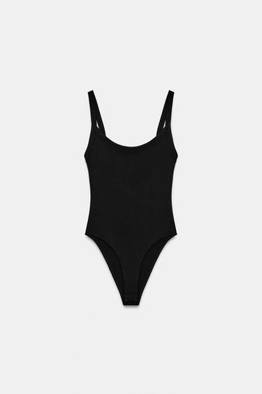 Zara SQUARE NECK BODYSUIT - Black