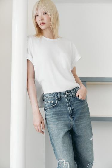 Zara 府綢口袋 T 恤 - 白色
