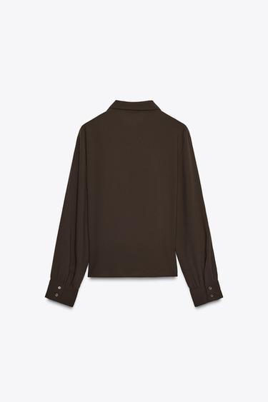 CREPE SHIRT WITH KNOT - Brown by Zara - Image 7