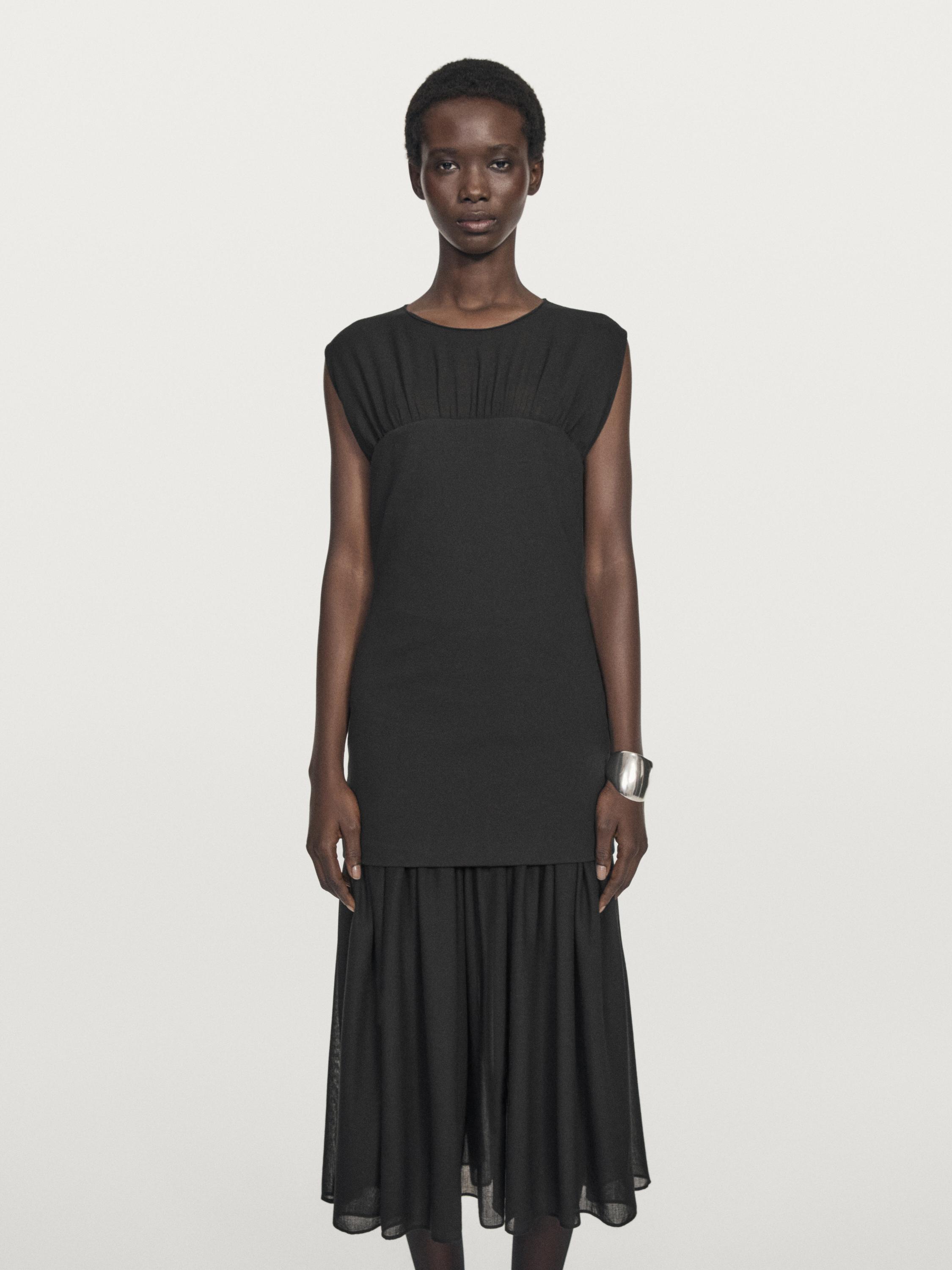 Contrast semi-sheer midi dress