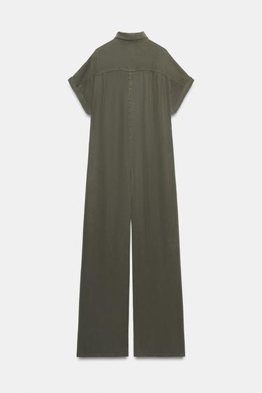 SHORT SLEEVE FLOWING JUMPSUIT - Dark khaki by Zara - Image 5