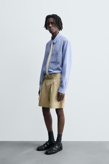 COTTON-LINEN BERMUDA SHORTS WITH BELT - Butter by Zara - Image 3