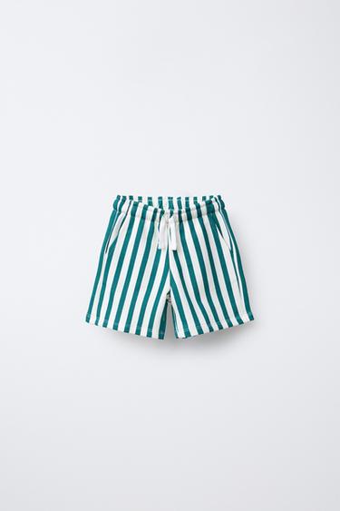 STRIPED PLUSH JERSEY BERMUDA SHORTS - Green by Zara - Image 0
