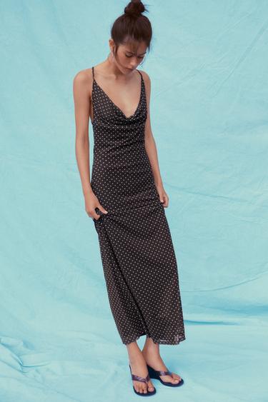 LONG POLKA DOT DRESS - Brown / Ecru by Zara - Image 0