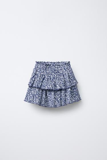 Zara RUFFLED ELASTIC SKIRT - Blue