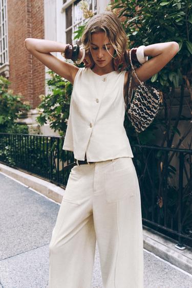 LINEN BLEND CULOTTES WITH BELT - Ecru by Zara - Image 1