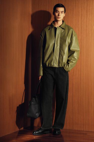 Zara 人造皮革外套 - 草綠色