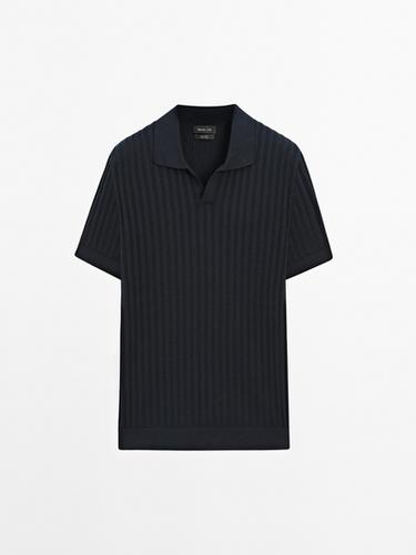 Zara Ribbed knit polo collar sweater - Navy blue - Image 0