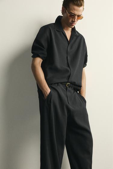 PANTALON FLUIDE À PLIS LATÉRAUX - Noir de Zara