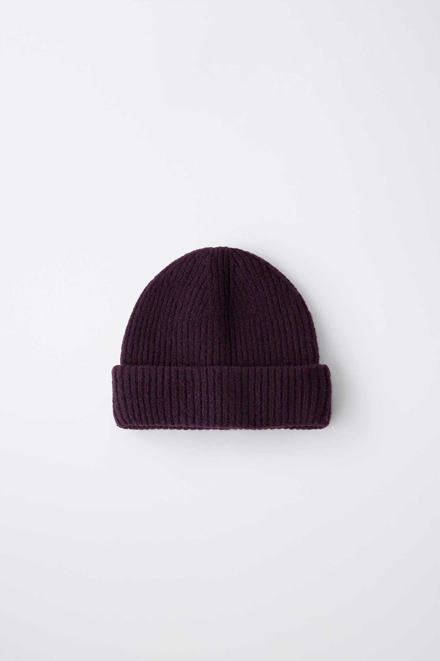 Детская шапка Zara Ribbed Knit Beanie, цвет: Баклажановый — фото 1