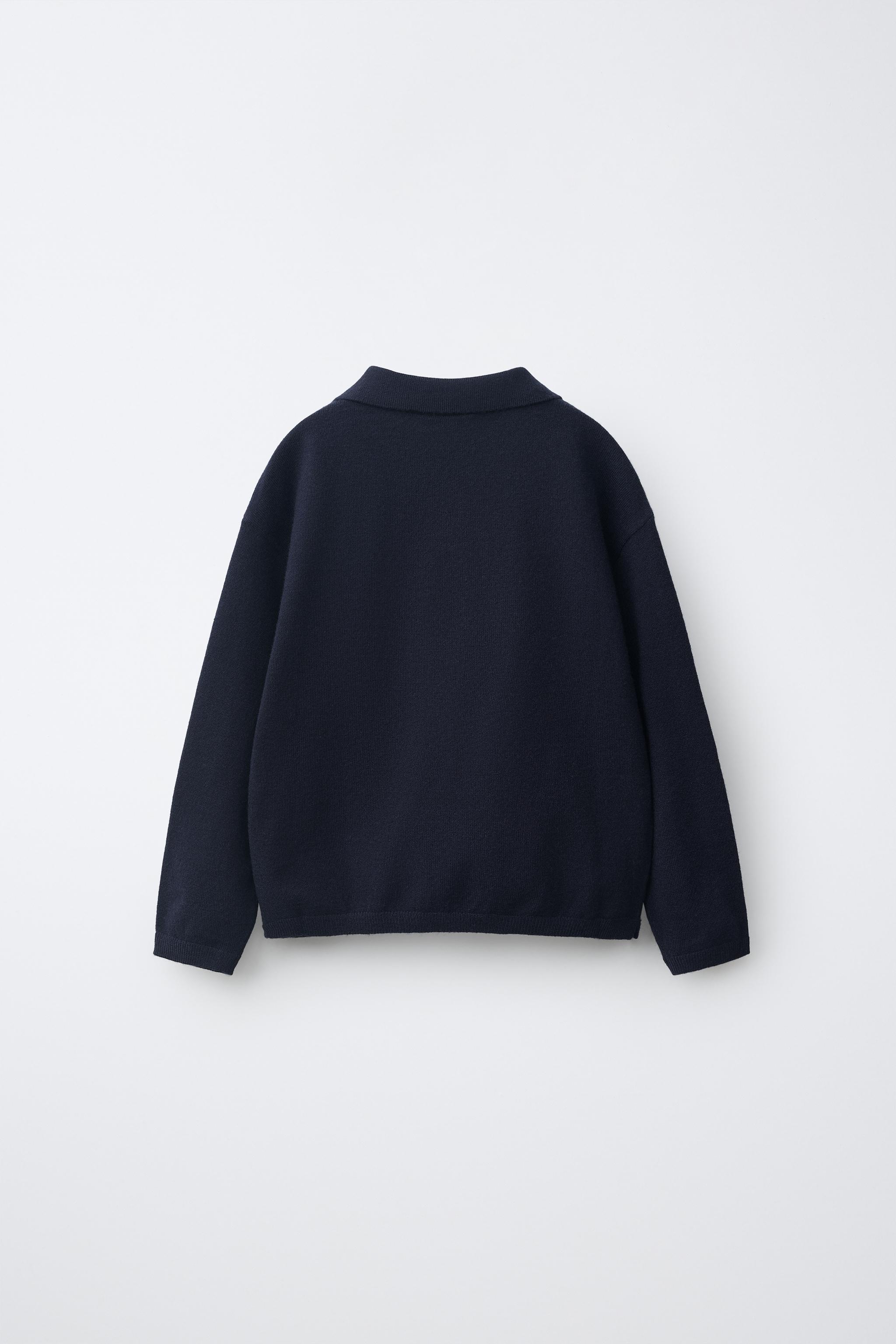 STRIPED KNIT POLO — Dark navy (alternate view)