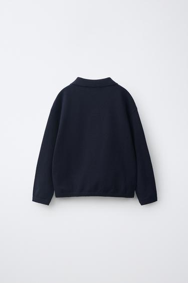 STRIPED KNIT POLO — Dark navy 2