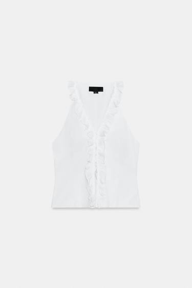 TOP EN NYLON À VOLANTS - Blanc de Zara - Image 4