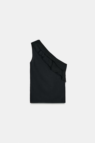 TOP ASYMÉTRIQUE À VOLANTS - Noir de Zara - Image 5