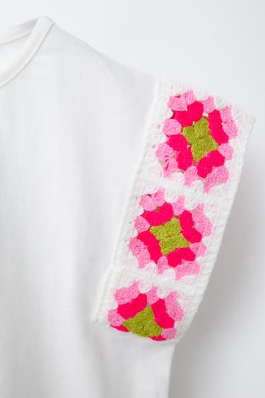 CROCHET SLEEVE T-SHIRT - Oyster-white by Zara - Image 2