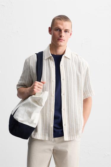 CAMISA ESTRUCTURA RAYAS - Crudo / Beige de Zara