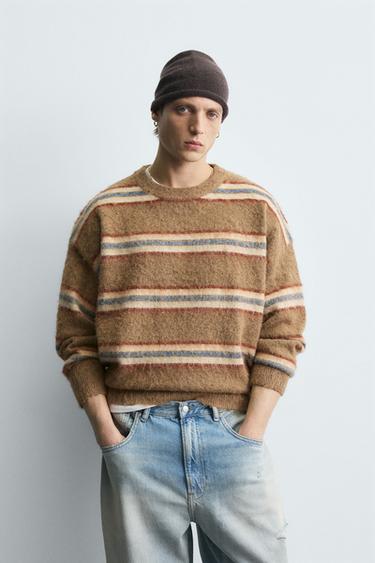 BRUSHED JACQUARD STRIPED JUMPER - camel by Zara
