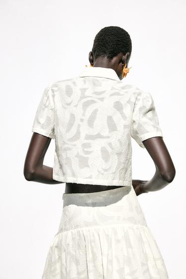 CHEMISE COURTE TEXTURÉE - Blanc de Zara - Image 3