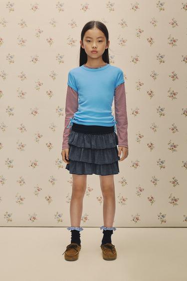 STRIPED RUFFLED BERMUDA SKORT - Blue by Zara - Image 0