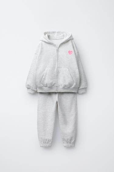 TOTAL LOOK SUDADERA CREMALLERA Y PANTALÓN JOGGER CORAZÓN - Turquesa de Zara