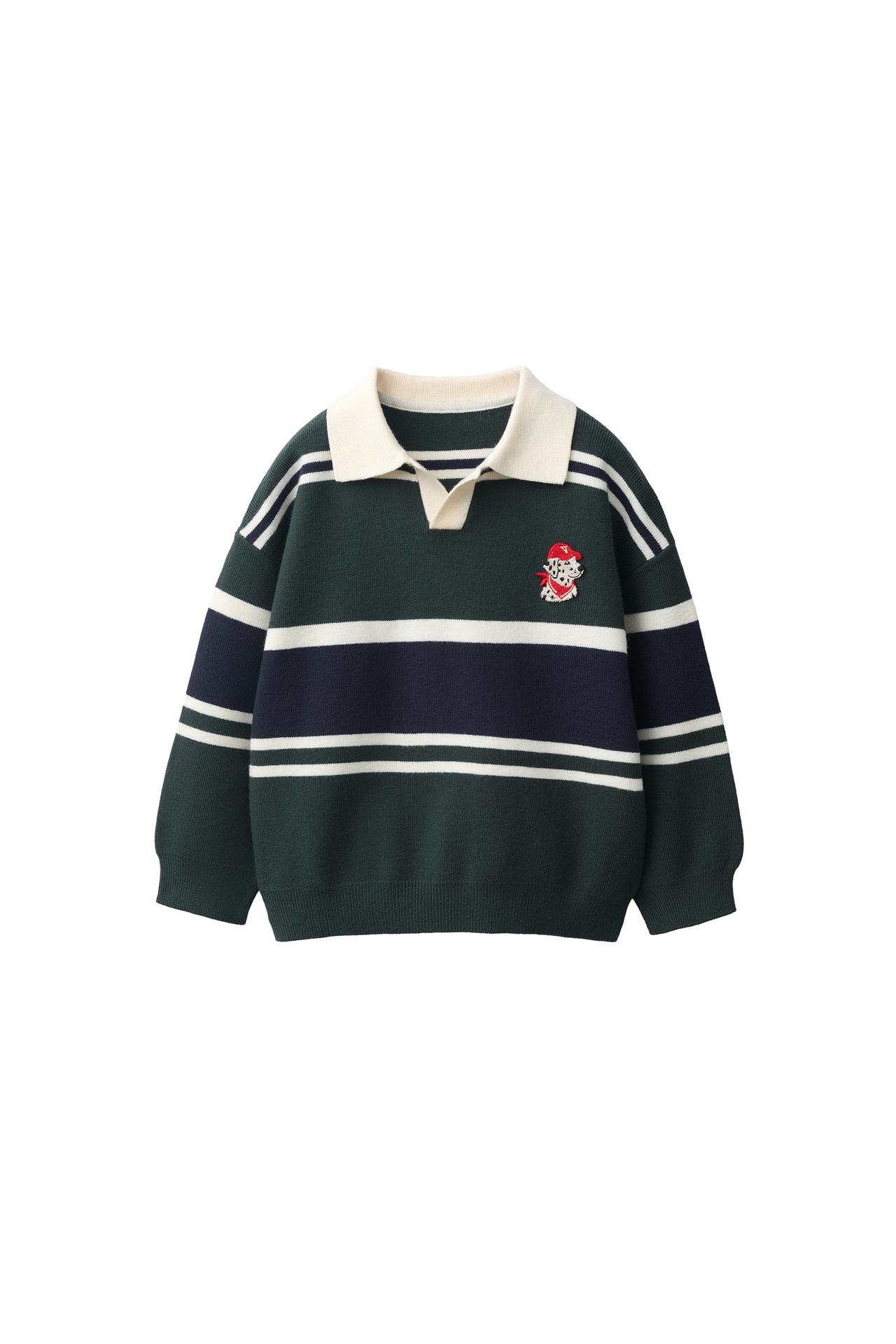 STRIPED EMBROIDERED KNIT POLO JUMPER