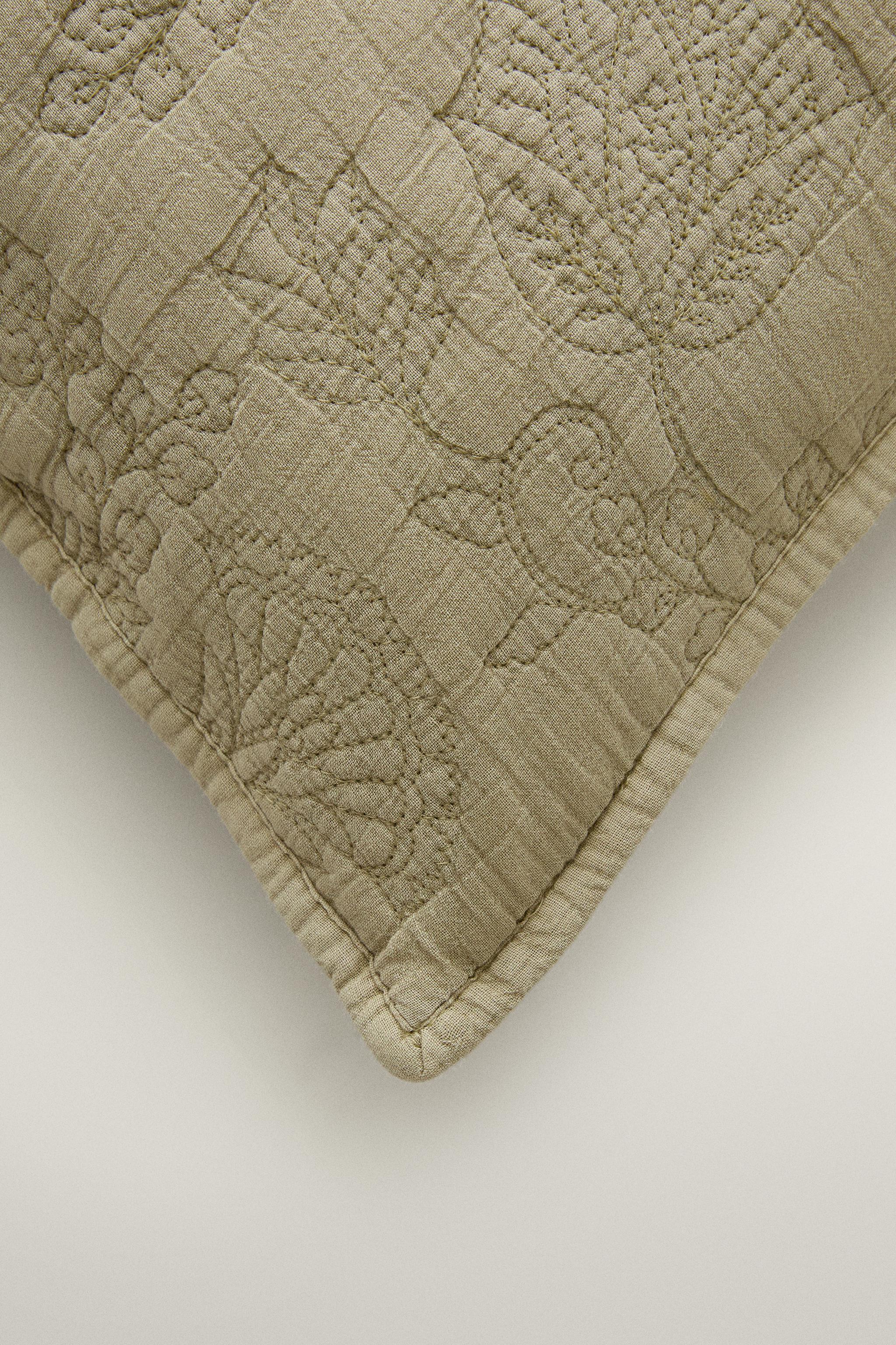 FLORAL EMBROIDERED COTTON THROW PILLOW COVER