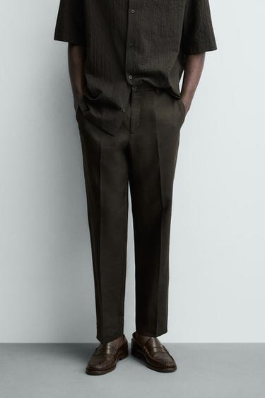 БРЮКИ КЛАССИЧЕСКОГО КРОЯ ИЗ 100% ЛЬНА — КОРИЧНЕВЫЙ от Zara