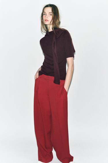 Zara SOFT 100% WOOL T-SHIRT - Dark burgundy - Image 0