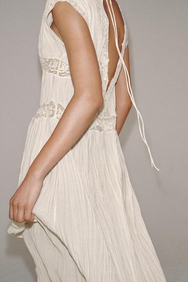 Zara ZW COLLECTION 褶飾蕾絲連身裙 - 裸色