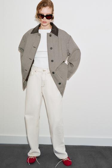 HOUNDSTOOTH JACKET WITH LEATHER EFFECT TRIMS - Black / Ecru by Zara - Image 5