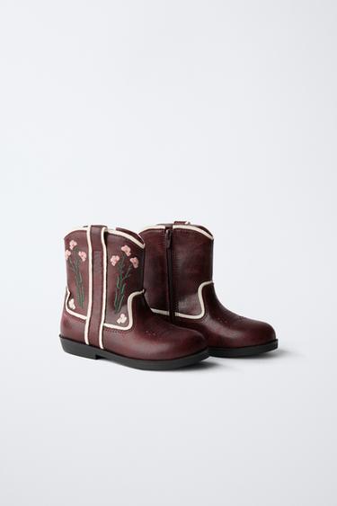 Zara EMBROIDERED COWBOY BOOTS - Maroon